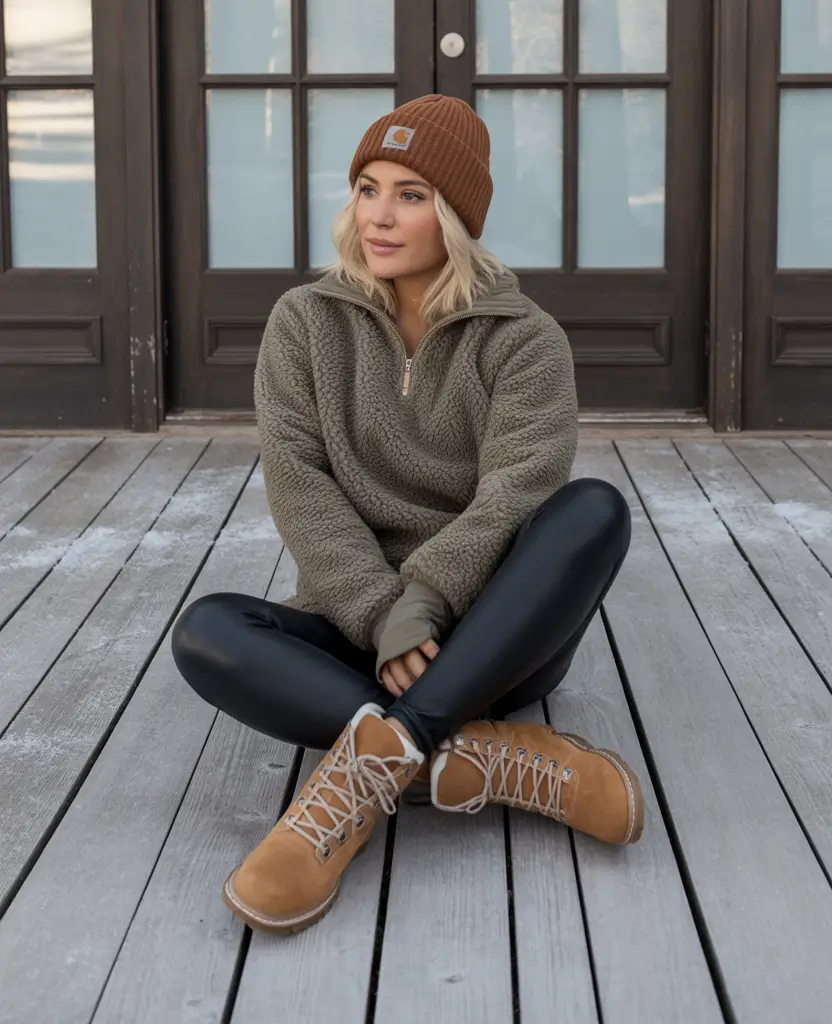casual winter outfits ideas 2025 2026 Laid-Back Fleece and Leggings