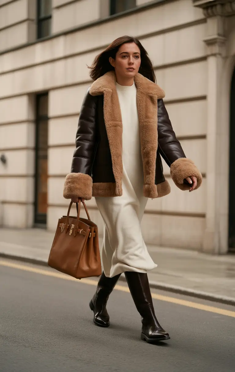 casual winter outfits ideas 2025 2026 Classic Shearling Sophistication