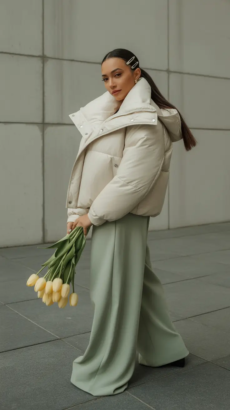 Elegant Cream with Mint Trousers