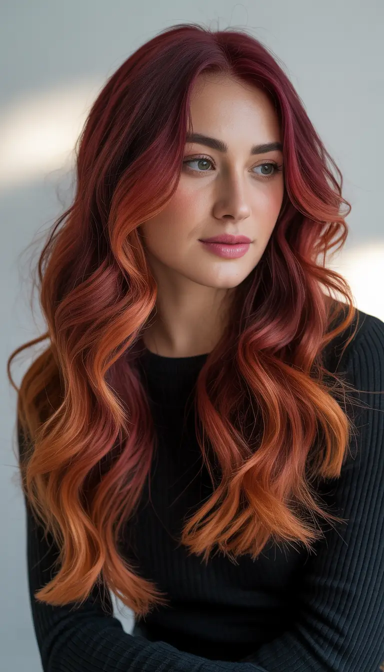 Deep Winter Hair Colors Inspiration 2025–2026 Fiery Ombre Fusion
