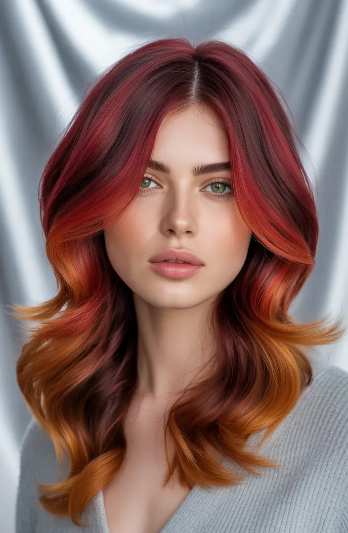 Deep Winter Hair Colors Inspiration 2025–2026 Sunset Flame Ombre