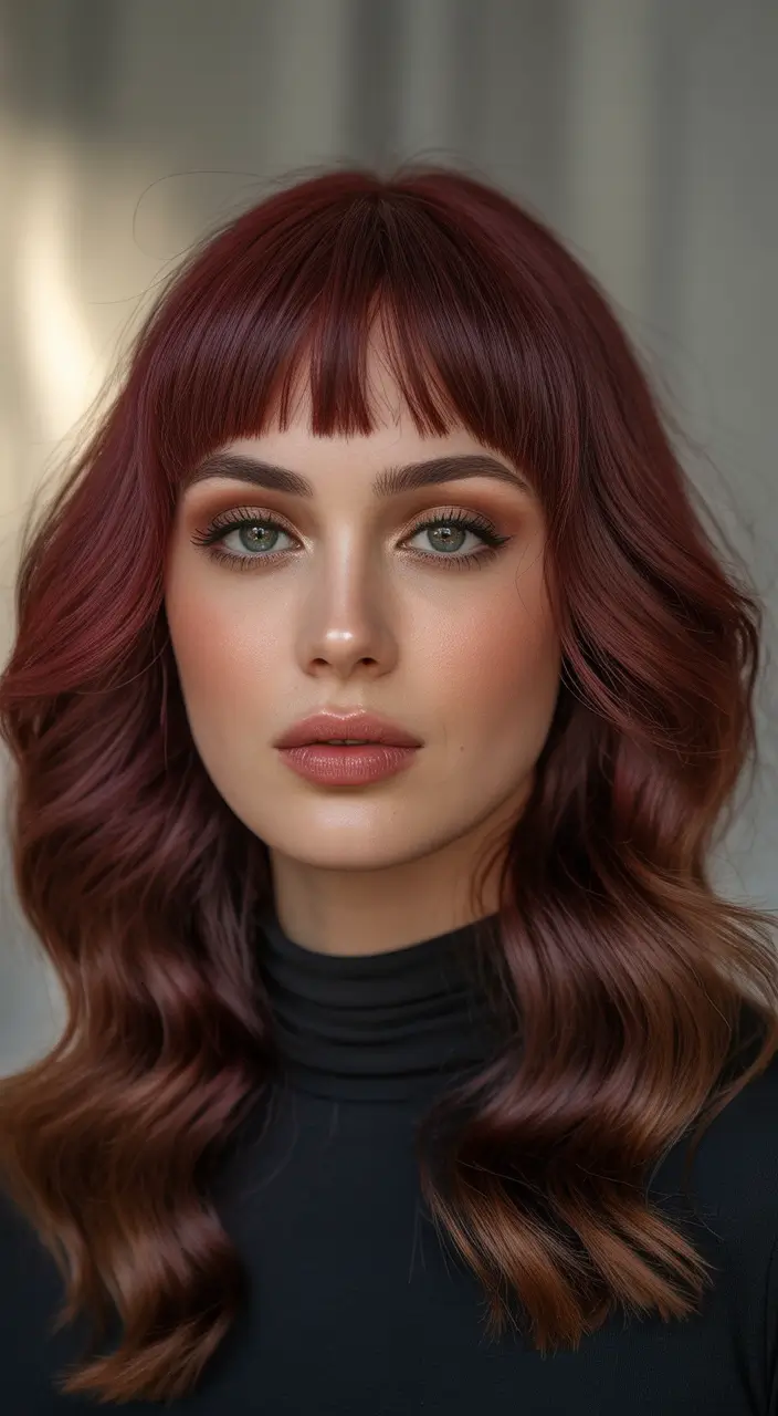 Deep Winter Hair Colors Inspiration 2025–2026 Chic Burgundy Fringe
