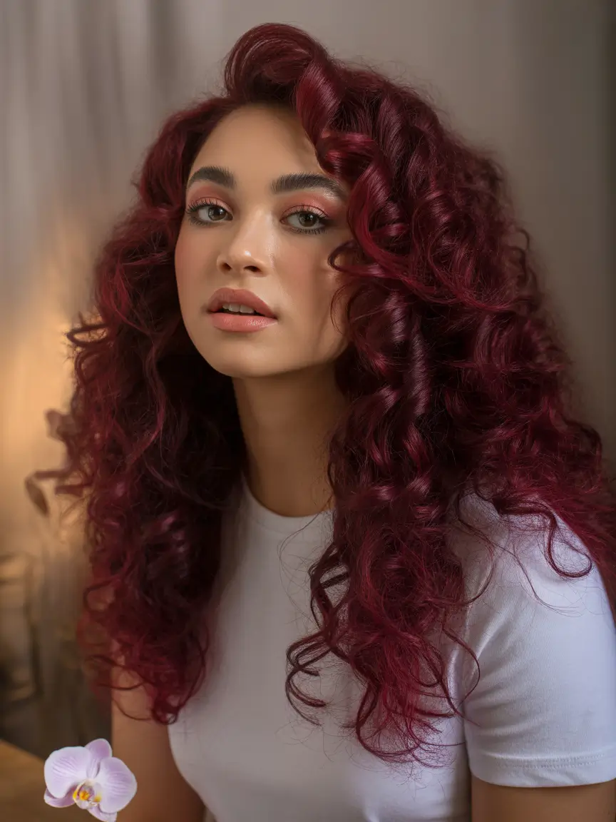 Deep Winter Hair Colors Inspiration 2025–2026 Berry Curls in Deep Winter