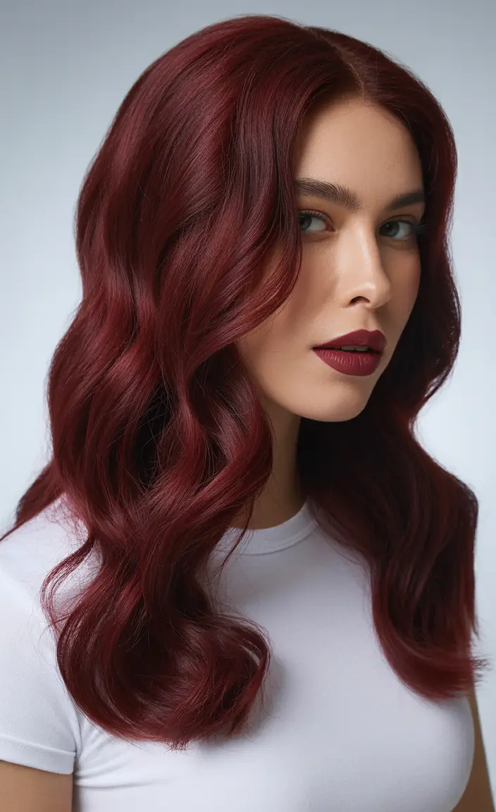 Deep Winter Hair Colors Inspiration 2025–2026 Merlot Shine Waves