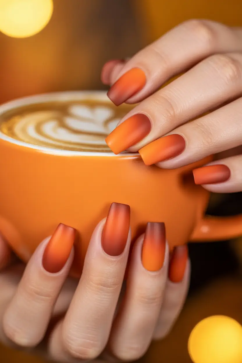 Fall Matte Nail Designs 2025 Burnt Orange Ombre Glow