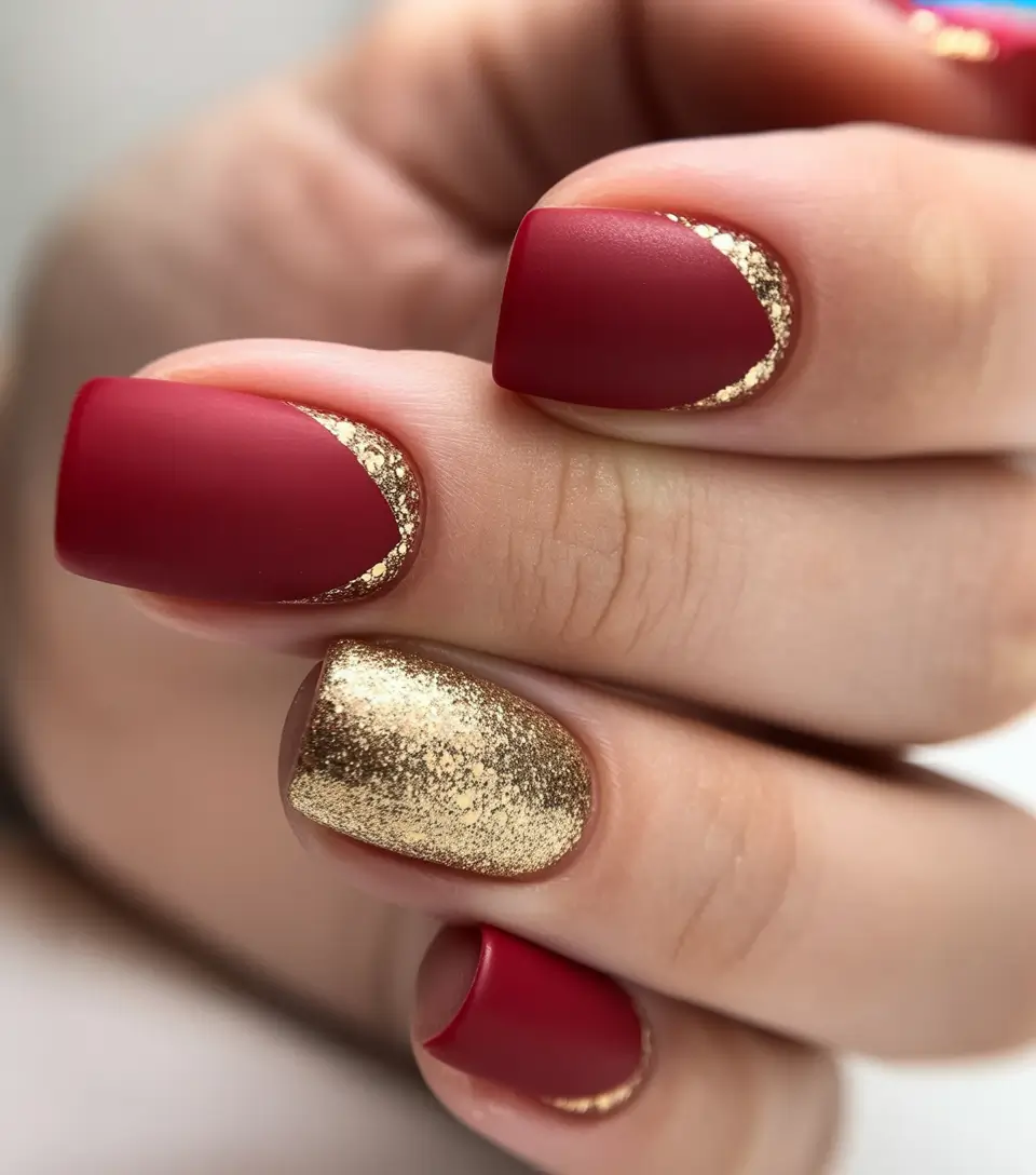 Fall Matte Nail Designs 2025 Golden Red Luxe