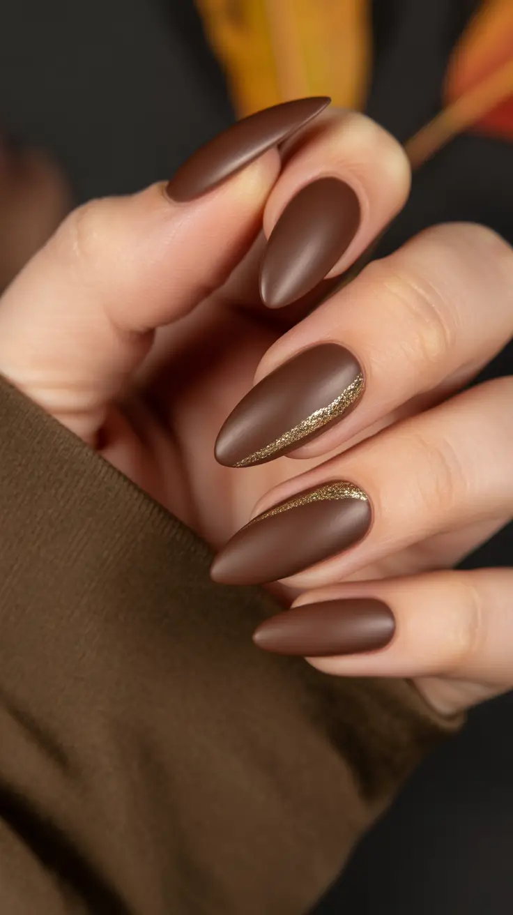 Fall Matte Nail Designs 2025 Chocolate Almond Elegance