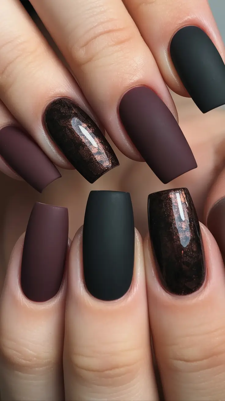 Fall Matte Nail Designs 2025 Deep Plum and Black Drama