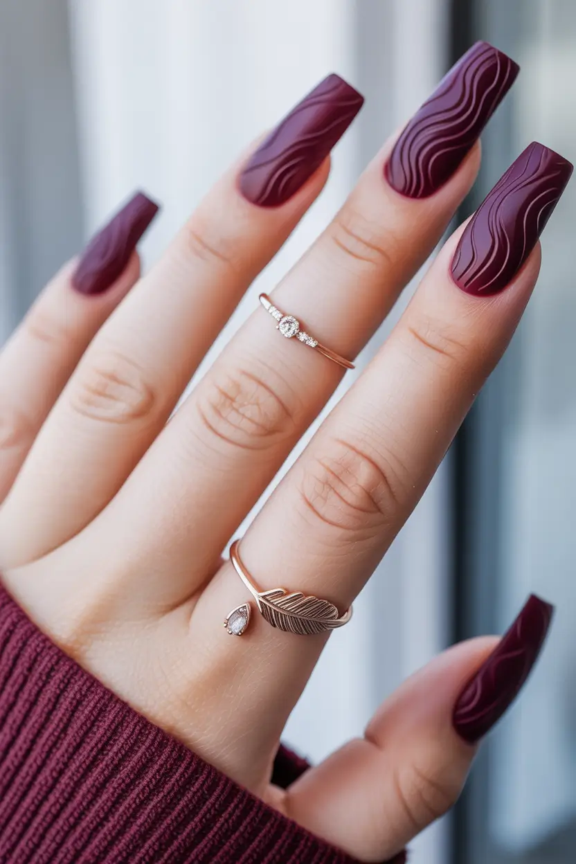 Fall Matte Nail Designs 2025 Wine Waves Statement