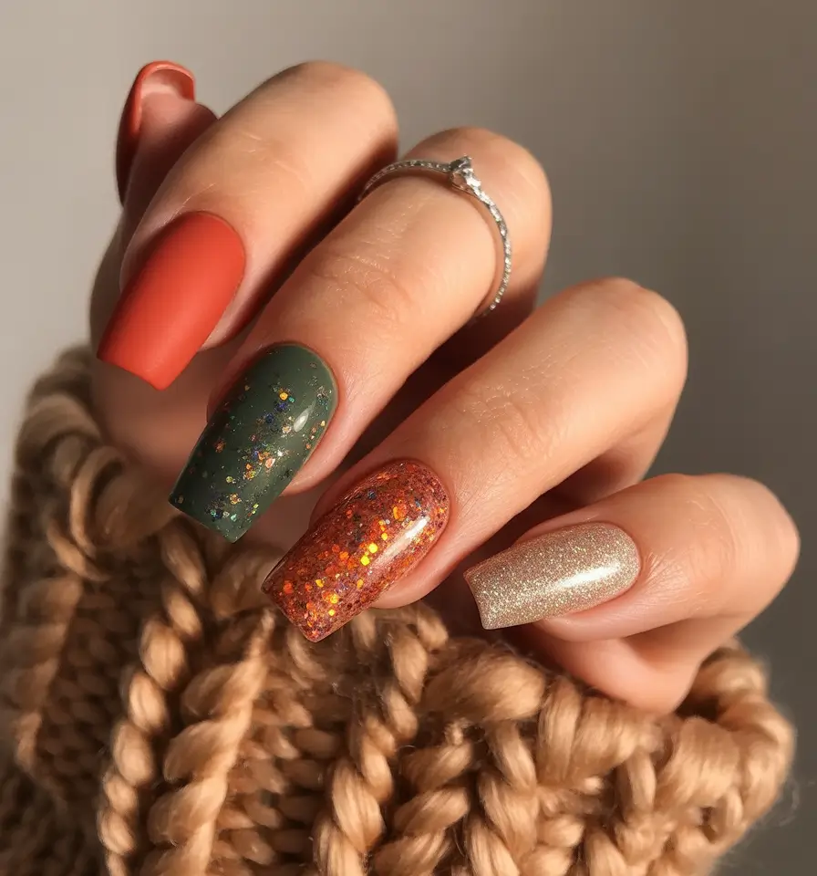 Fall Nail Color Inspo for November 2025 Autumn Knit Sparkle