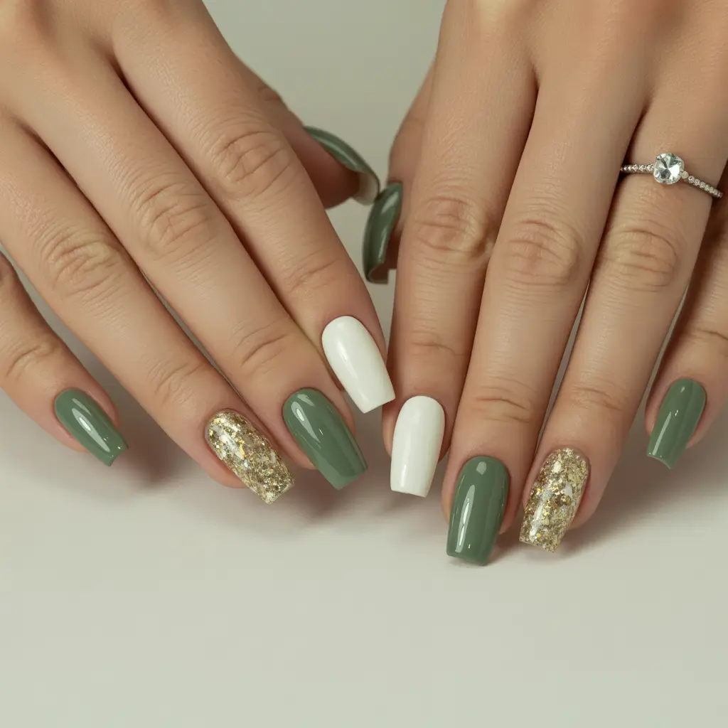 Fall Nail Color Inspo for November 2025 Olive and Gold Luxe