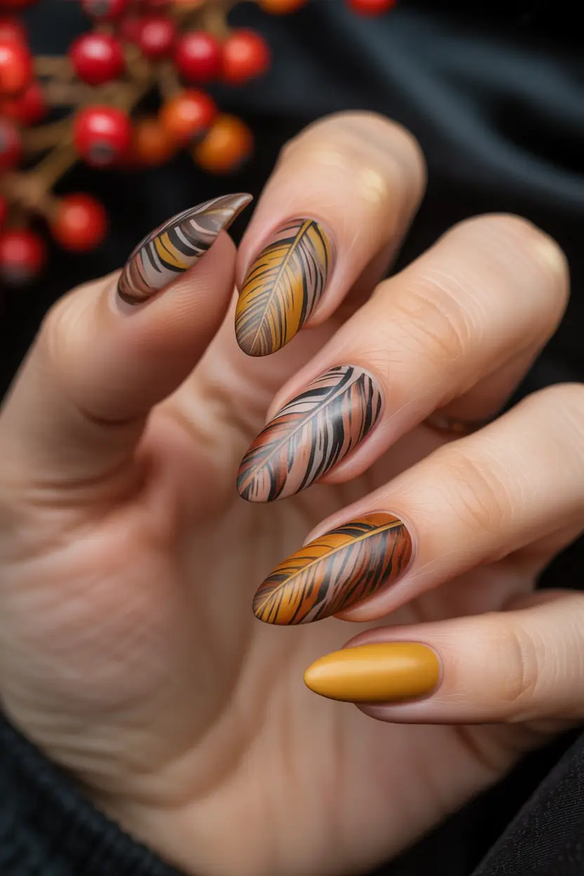 Fall Nail Color Inspo for November 2025 Feather-Inspired Elegance