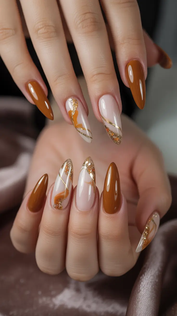 Fall Nail Color Inspo for November 2025 Caramel Swirl French