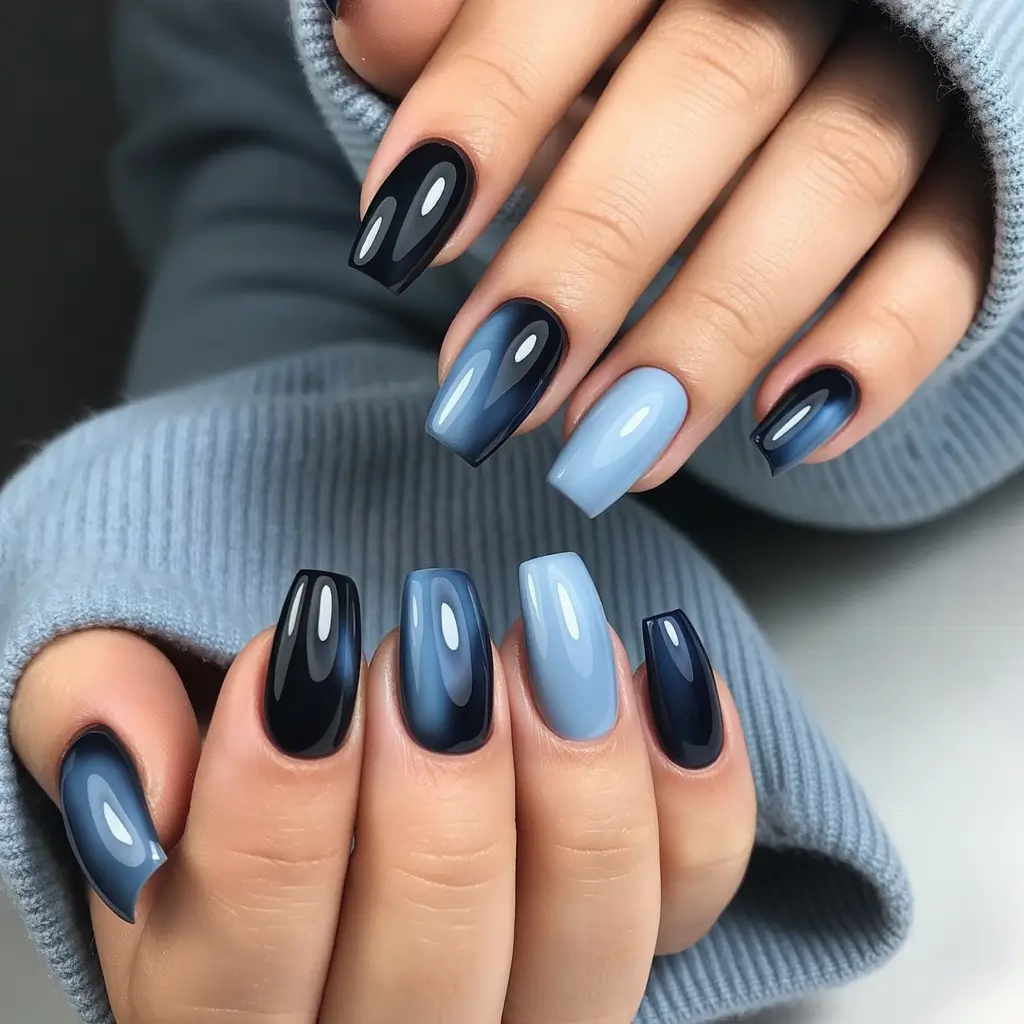 Fall Nail Color Inspo for November 2025 Midnight Sky Gradient
