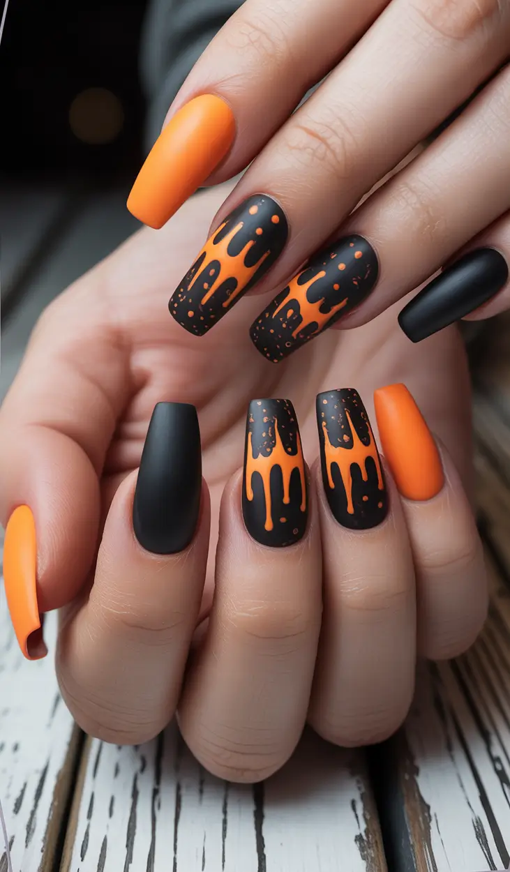 Fall Nail Color Inspo for November 2025 Spooky Chic Orange and Black