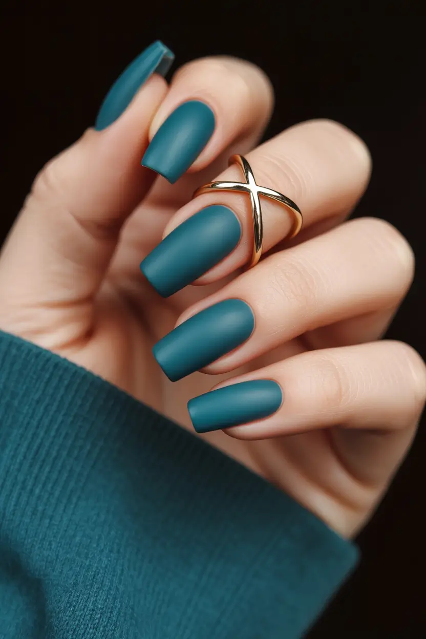 Fall Nail Design for November 2025 Deep Teal Matte Sophistication