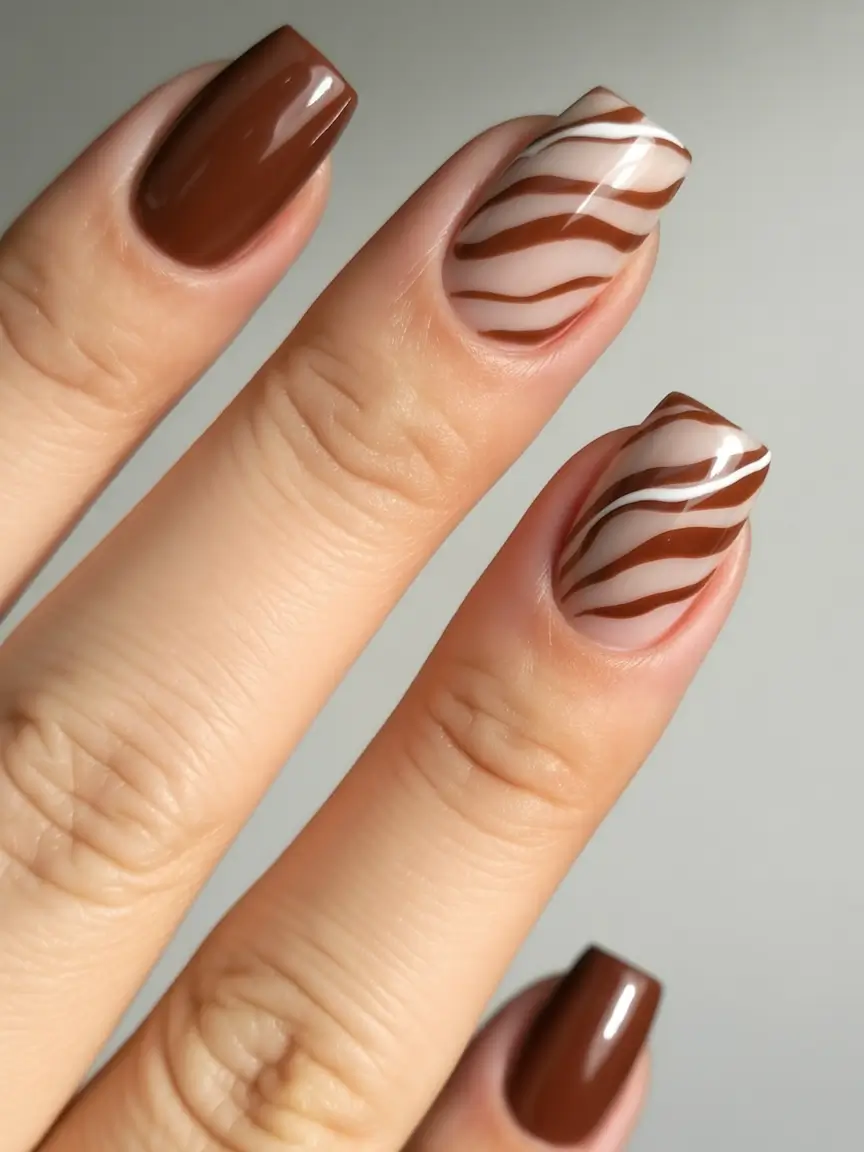 Fall Nail Design for November 2025 Warm Brown Zebra Stripes