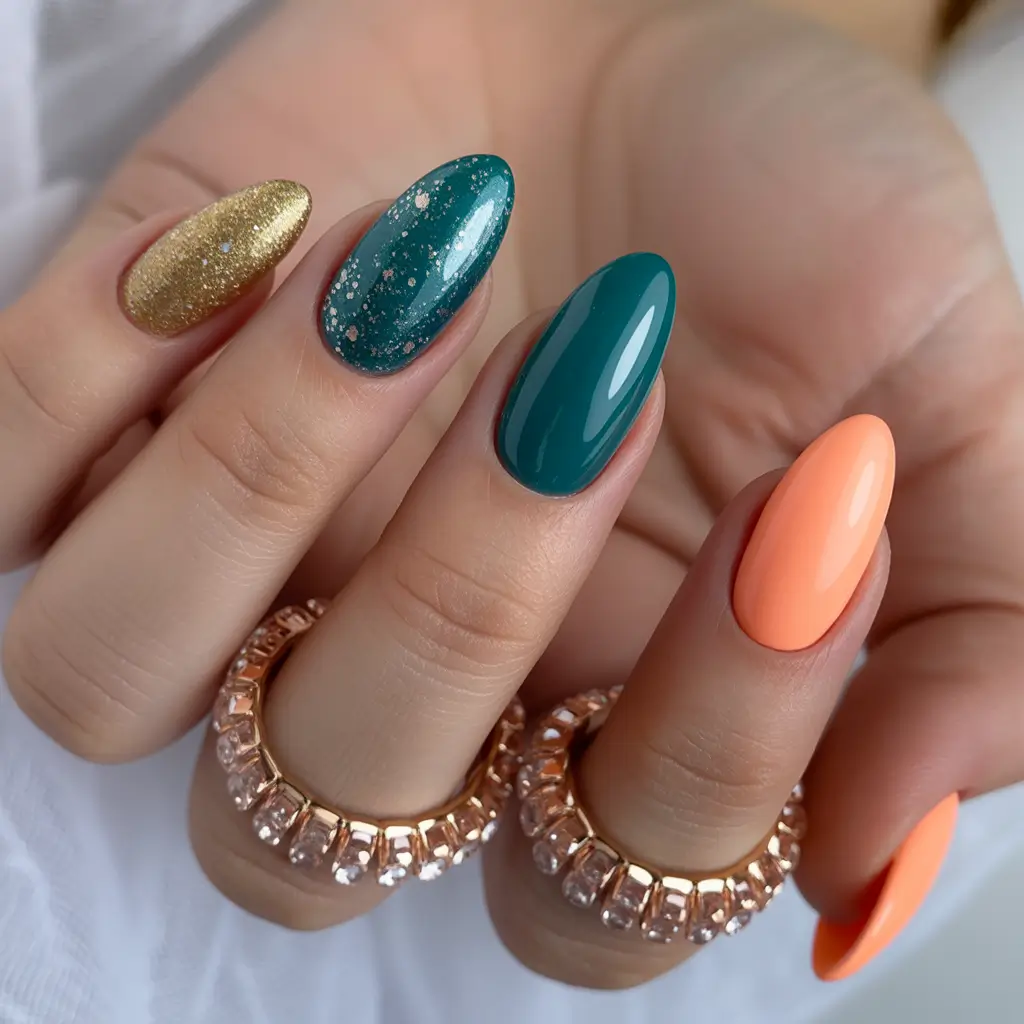 Fall Nail Design for November 2025 Playful Mix of Jewel Tones