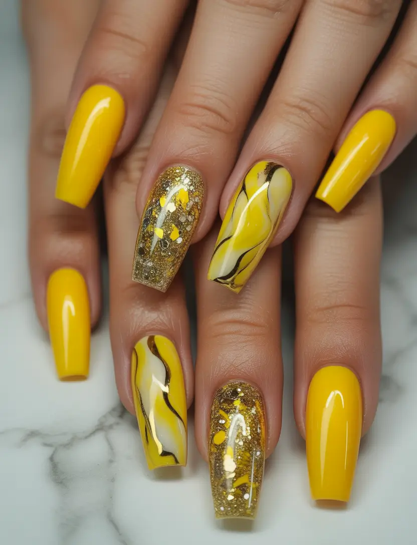 Fall Nail Design for November 2025 Golden Yellow Statement