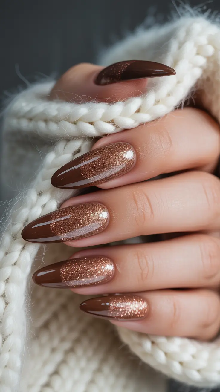 Fall Nail Design for November 2025 Brown Glitter Gradient