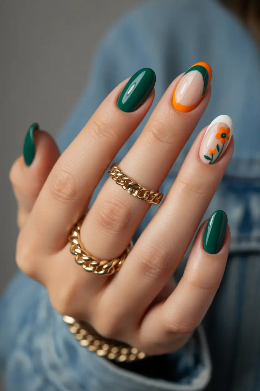Fall Nail Inspo & Ideas 2025 Playful Green & Floral Accents