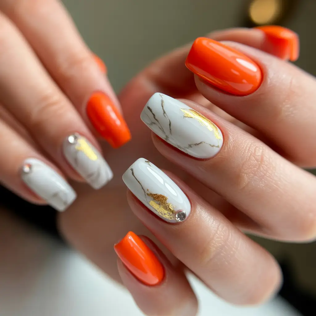 Fall Nail Inspo & Ideas 2025 Orange Marble Luxe