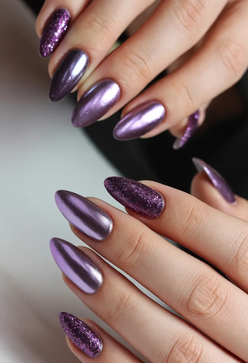 Fall Nail Inspo & Ideas 2025 Purple Chrome Glam