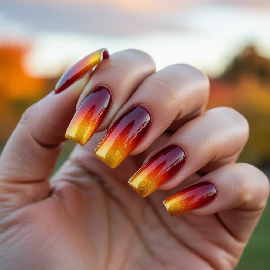 Fall Nail Inspo & Ideas 2025 Fiery Sunset Ombre
