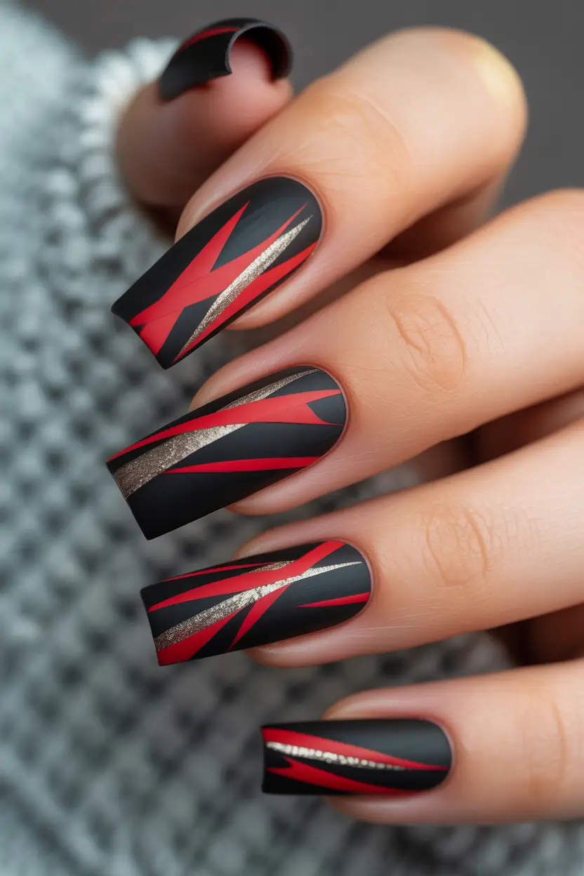 Fall Nail Inspo & Ideas 2025 Matte Red & Black Strikes