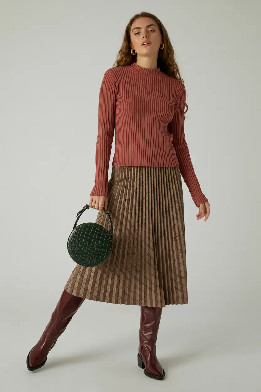 Fall outfits ideas for October 2025 Pleated Skirt Sophistication
