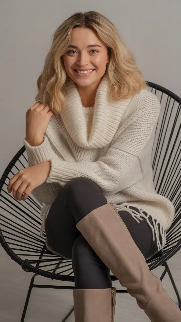 fall to winter outfits ideas 2025 Cozy Knit and Tall Boots