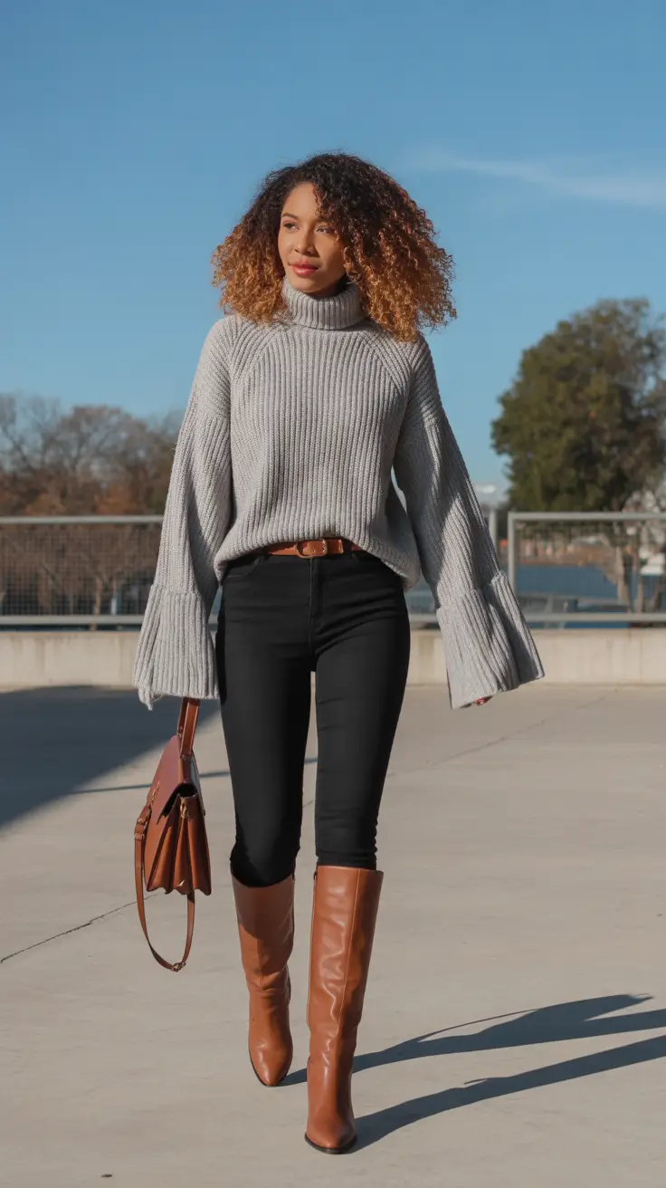 fall to winter outfits ideas 2025 Soft Knit with Tall Boots