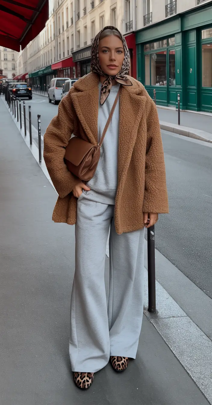 fall to winter outfits ideas 2025 Teddy Coat and Relaxed Elegance