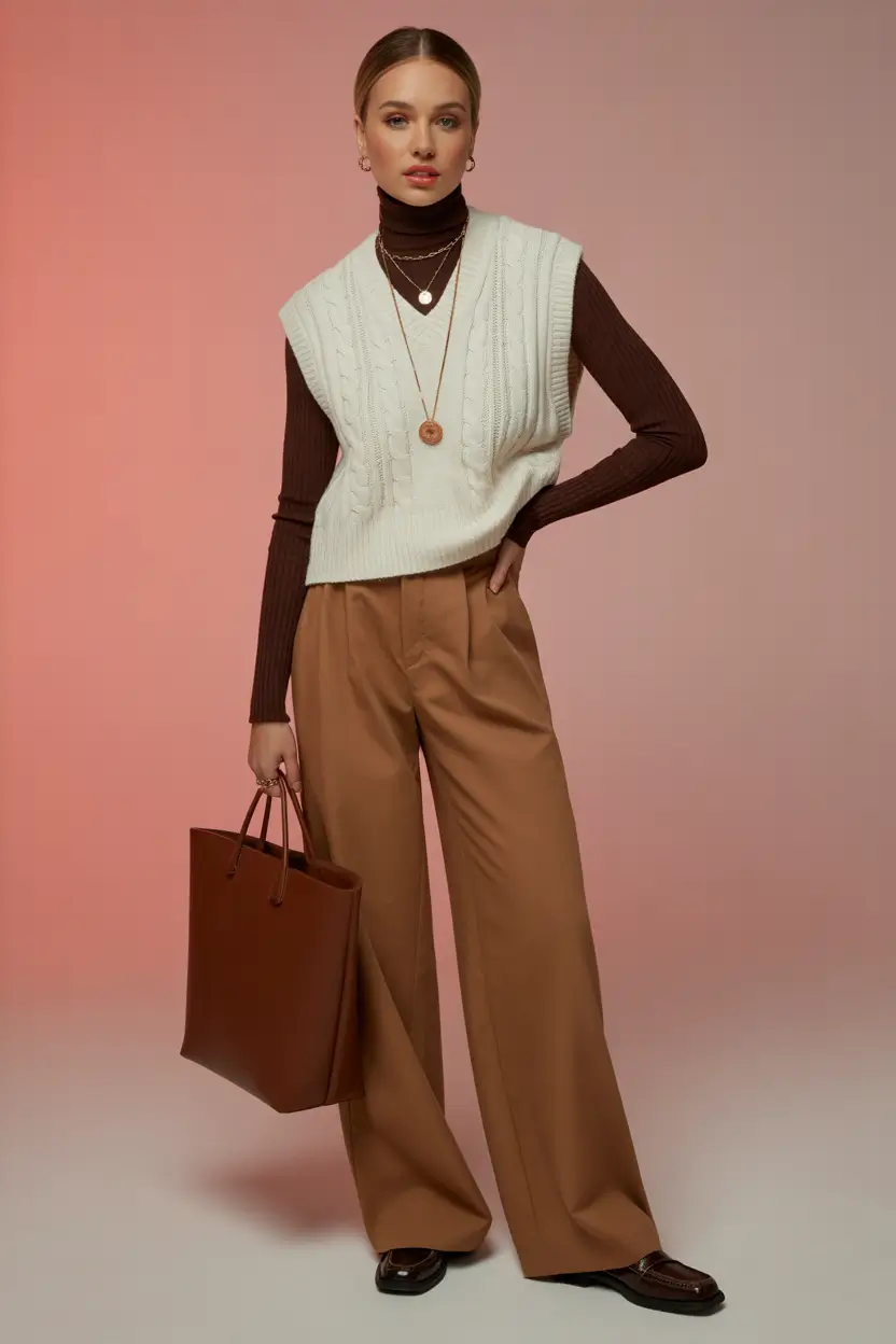 fall to winter outfits ideas 2025 Preppy Layers with Warm Tones