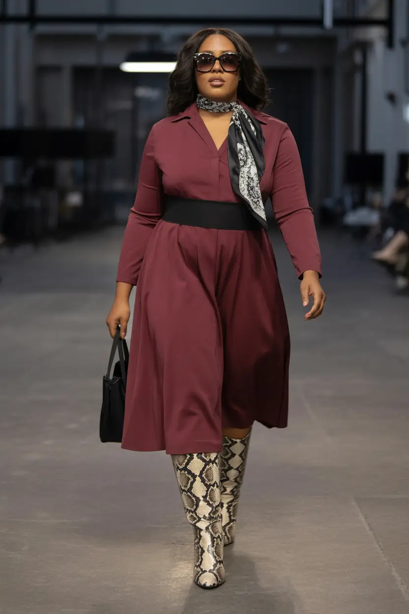 fall to winter outfits ideas 2025 Polished in Burgundy and Snakeskin