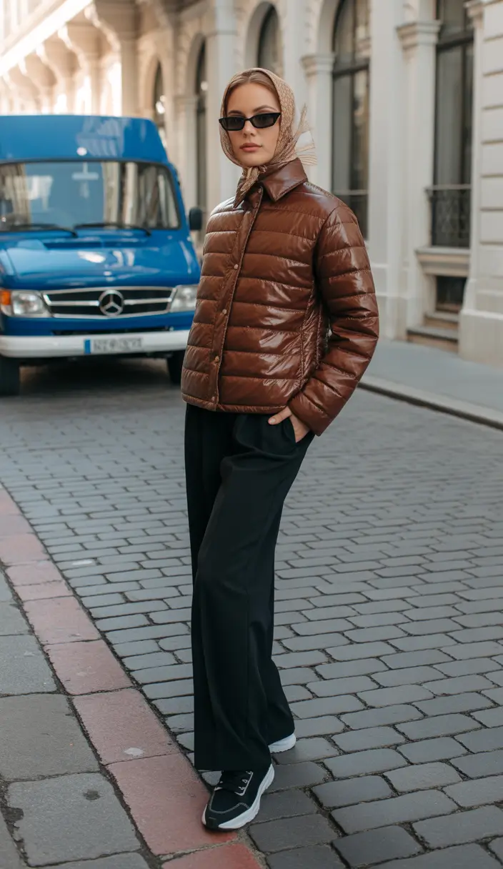 fall to winter outfits ideas 2025 Puffer Chic with Tailored Pants