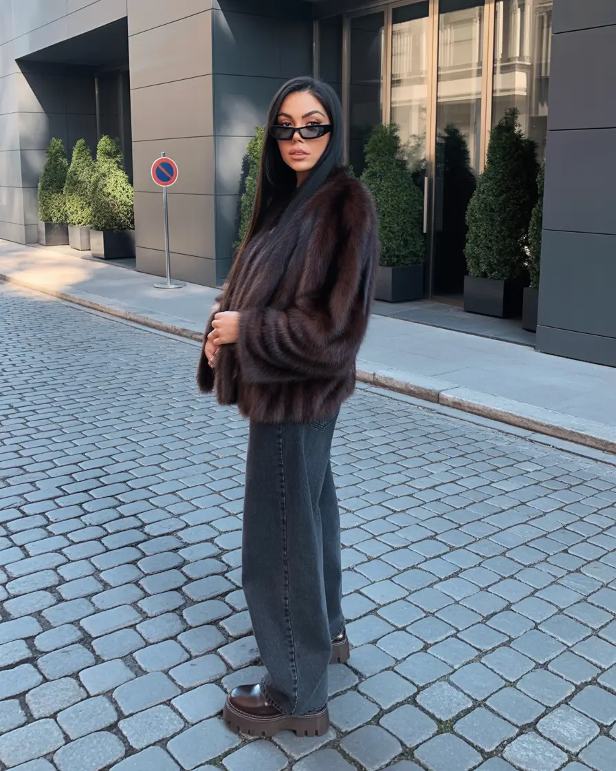 fall to winter outfits ideas 2025 Faux Fur and Denim Ease