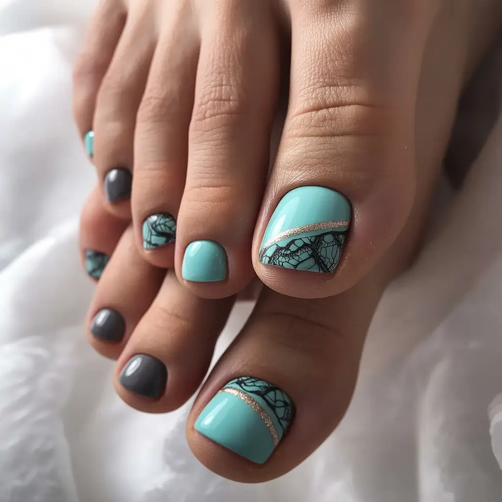 Fall colors Turquoise Lace with Charcoal Contrast