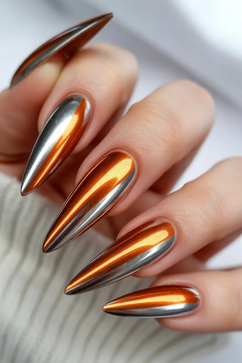fall winter nails ideas 2025 2026 Molten Copper Chrome