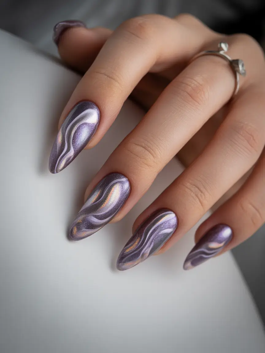 fall winter nails ideas 2025 2026 Iridescent Lavender Waves