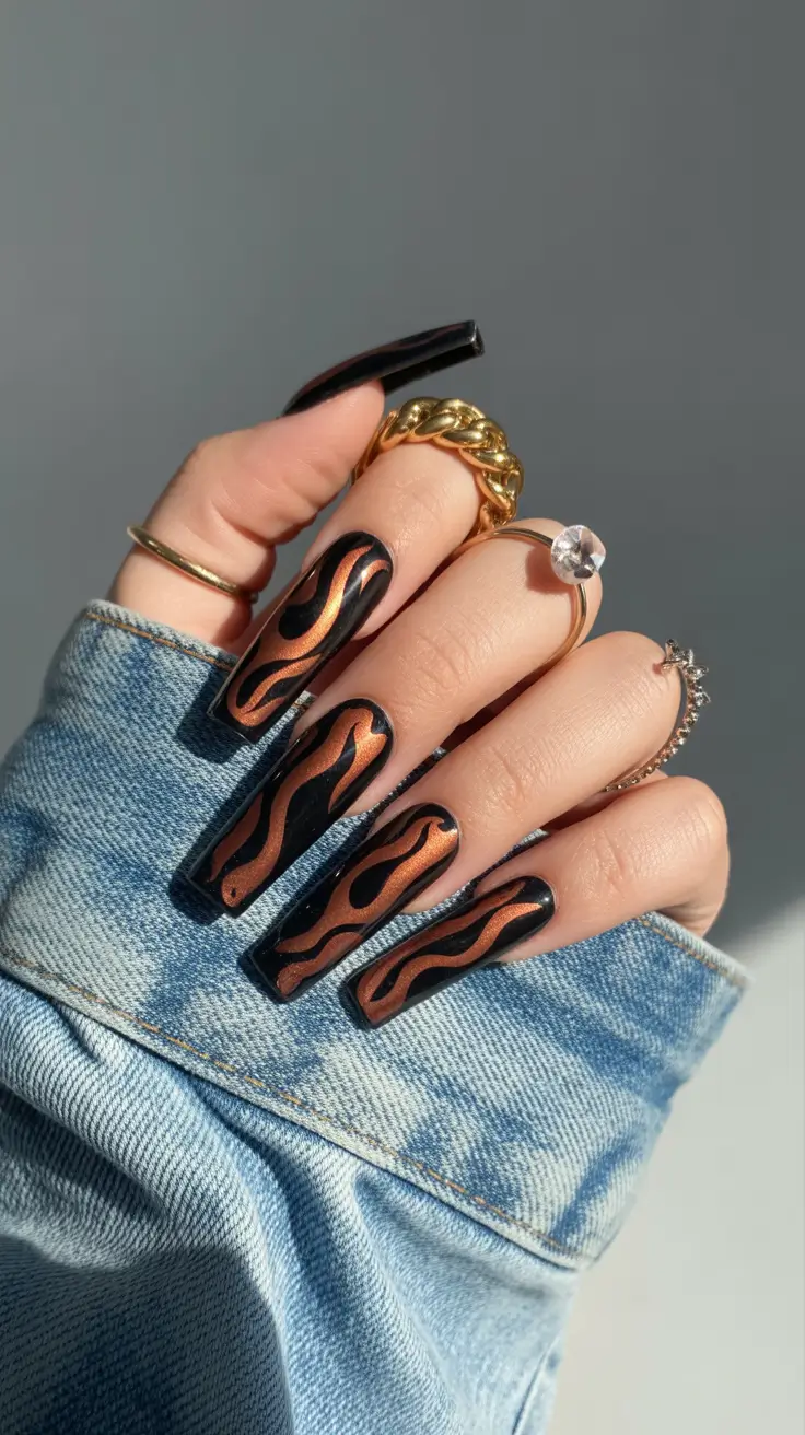 fall winter nails ideas 2025 2026 fiery flame accents
