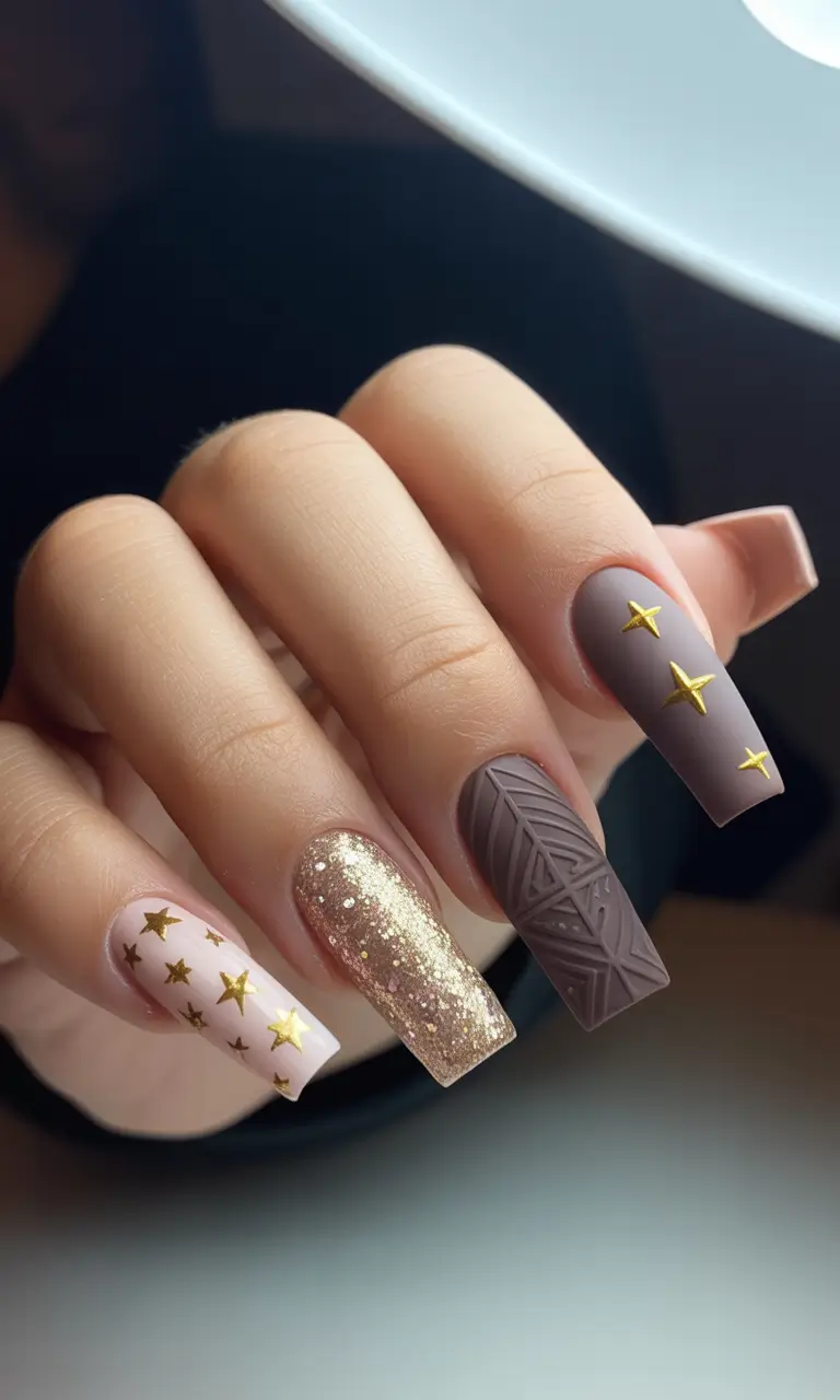 fall winter nails ideas 2025 2026 starry night chocolate