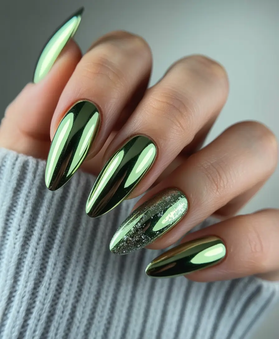 fall winter nails ideas 2025 2026 emerald chrome glow