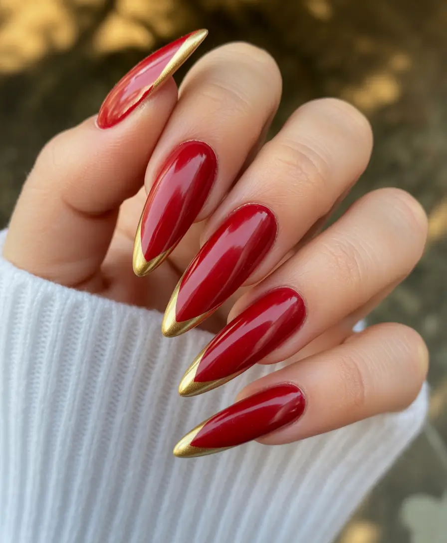 fall winter nails ideas 2025 2026 Golden-Edged Crimson