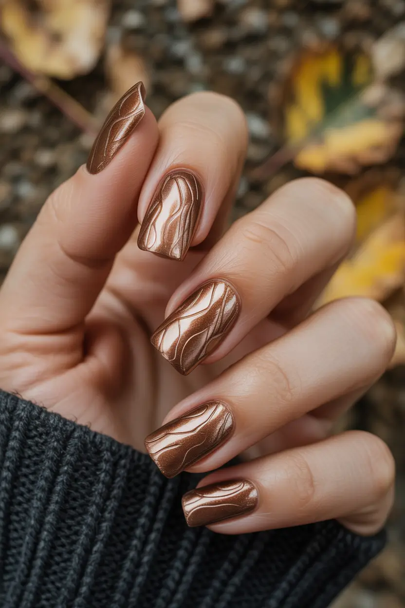 fall winter nails ideas 2025 2026 Chocolate Waves