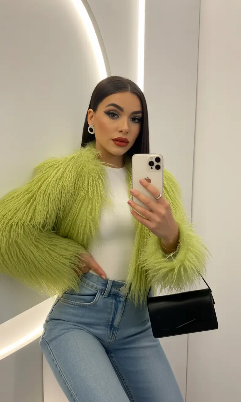 Fashion Inspo for Winter 2025-2026 Outfits Lime Green Statement Fur