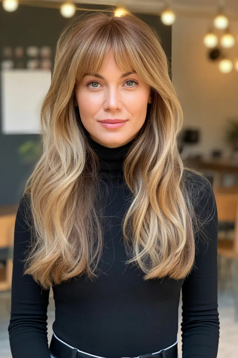 Dimensional Long Layers with Bangs Haircuts to Try in October 2025