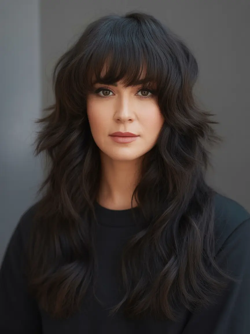 Shaggy Black Layers with Fringe Haircuts to Try in October 2025