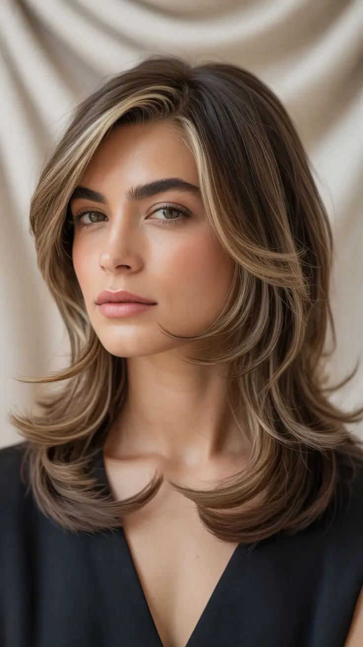 Modern Hair Color Ideas Winter 2025–2026 Layered Brunette with Blonde Accents