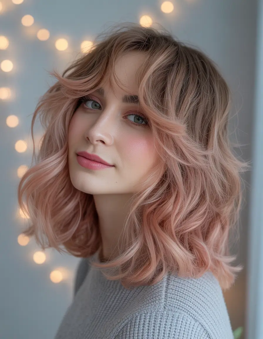 Modern Hair Color Ideas Winter 2025–2026 Soft Rose Waves for Winter Glow